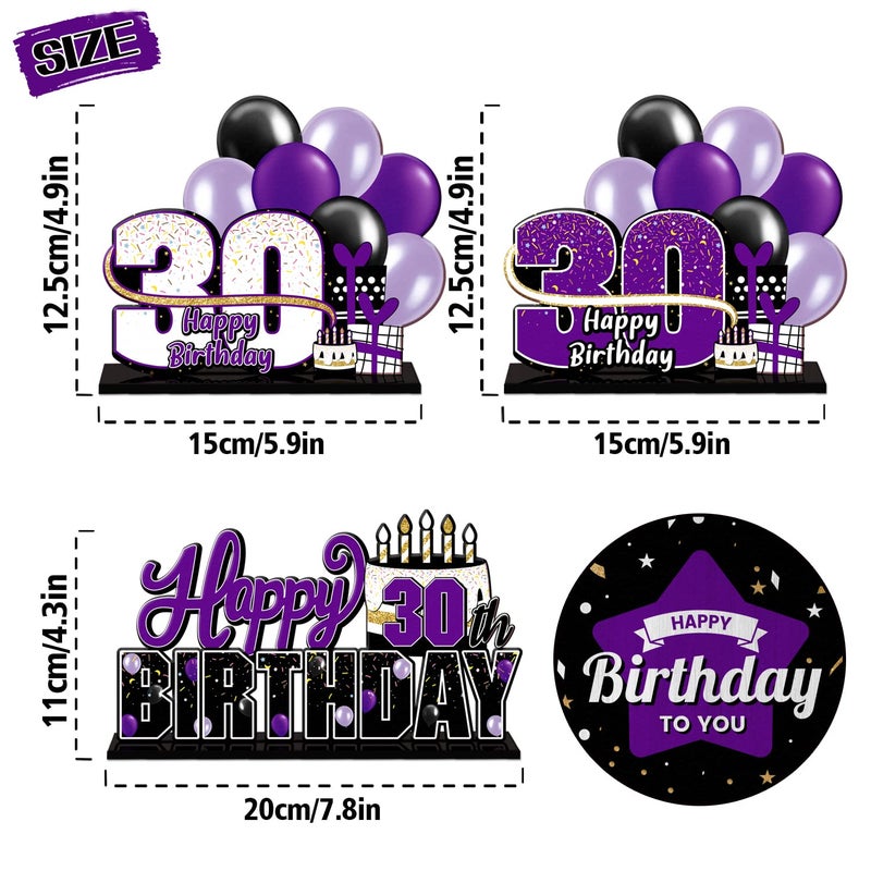 LINGTEER Happy 30th Birthday Purple Acrylic Table Topper Centerpieces Set - Cheers to Thirty Years Old Birthday 30th Bday Party Gift Decorations. - Image 3